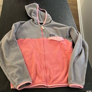 Patagonia Micro D hoodie.  Girl size XL - 14.  Pink and gray.
